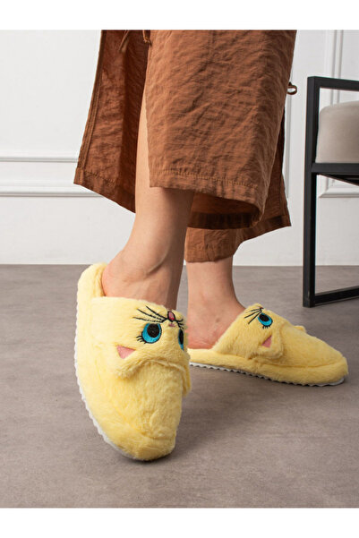 STOCON Cute Cat Figured Embroidered Winter Unisex House Slippers No Sound Non-Slip Sole Stc1123