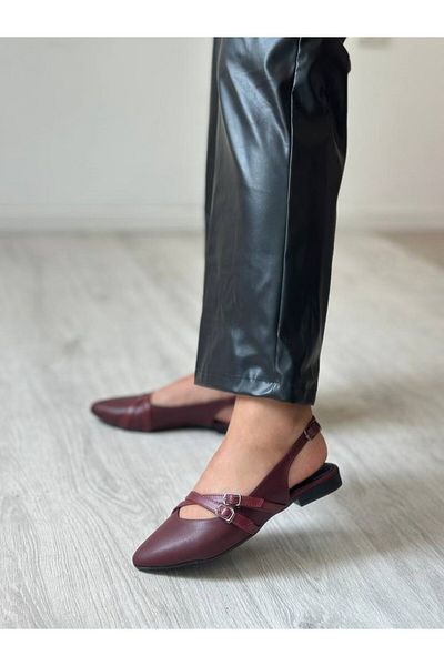 İDC MODA Burgundy Ciit Double Helmet Daily Balerina Women's Shoes