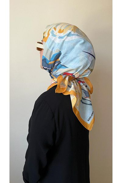 ESSLERA Yellow Soft Scarf with Flower Pattern