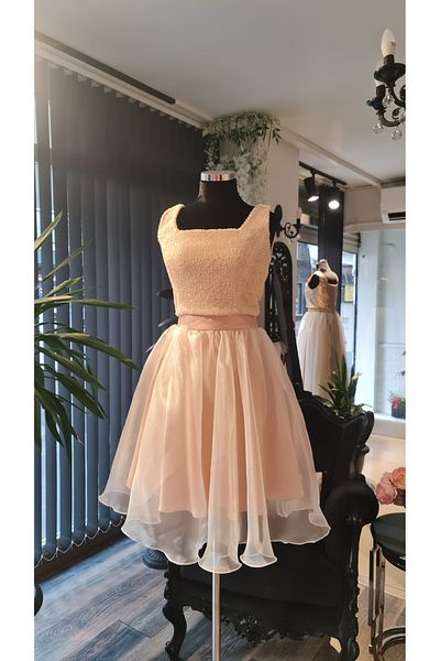 makbuleofficial Beige Color, Gathered Organza Fabric Mini Skirt Crop Suit