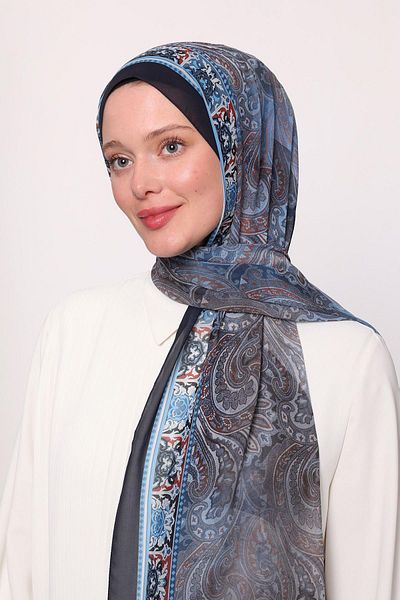 LuvenSara Silk Chiffon Shawl Navy Blue