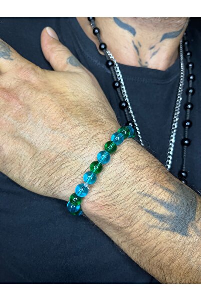 Mos Tespih Taurus Double Color Glass Natural Stone Bracelet