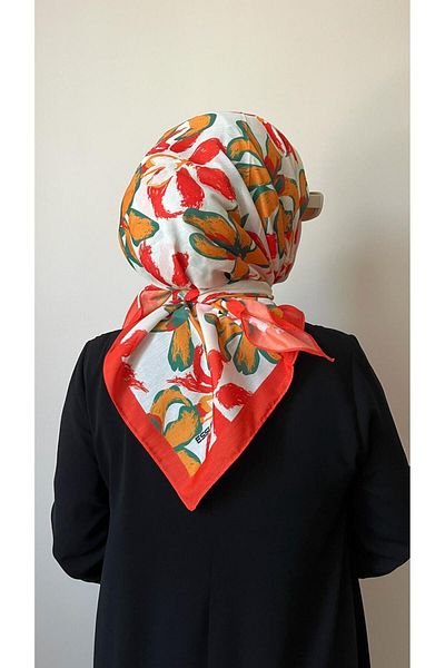 ESSLERA Floral Patterned Orange Soft Scarf