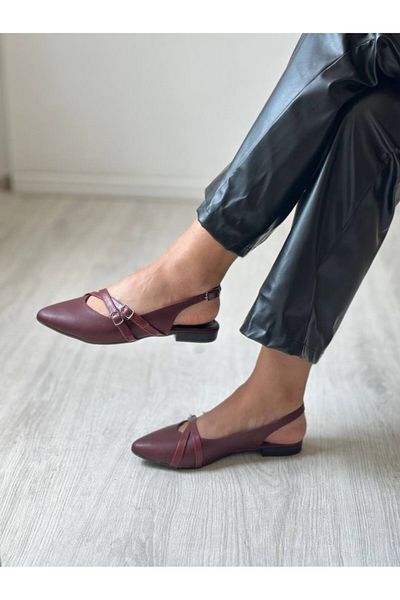 İDC MODA Burgundy Ciit Double Helmet Daily Balerina Women's Shoes