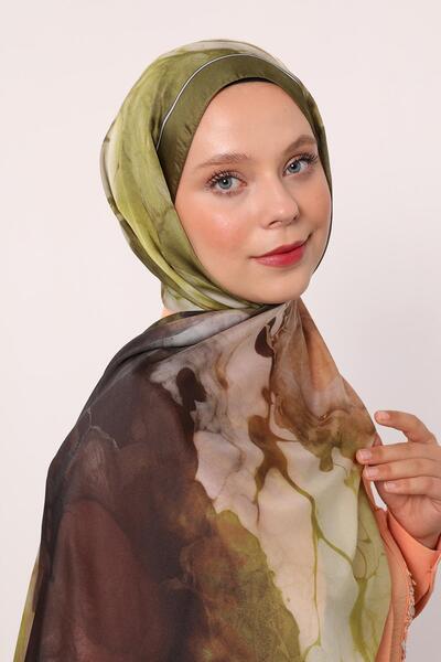 LuvenSara Hint İpeği Şal | Zeytin Yeşili