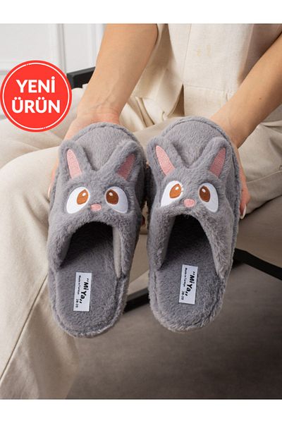 STOCON Papuci de casă unisex de iarnă brodați cu figură de iepure drăguț, fără sunet, talpă anti-alunecare STC1122