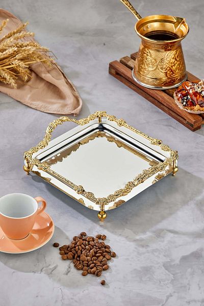 Milenay Vinifera Series Metal Presentation Promise Engagement Tray, Silver Tray Gold Accessory