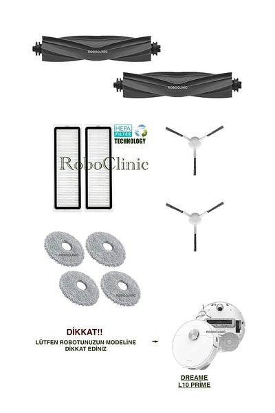 Roboclinic Dreame L10 Prime Robot Vacuum Cleaner Compatible Replacement Brush, Hepa Filter, Mop Set-10 Pieces