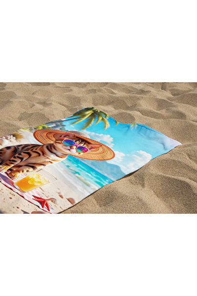 Erays Home Cute Cat Cotton Beach Towel Unisex Sea Beach Bath Towel Summer Towel