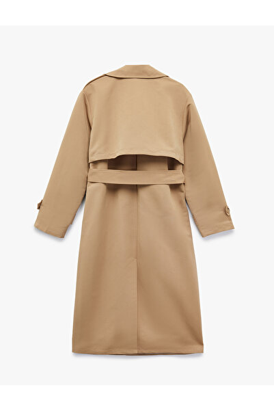 Koton Long Sleeve Buttoned Belt Detailed Pocketed Double Breasted Collar Trench Coat