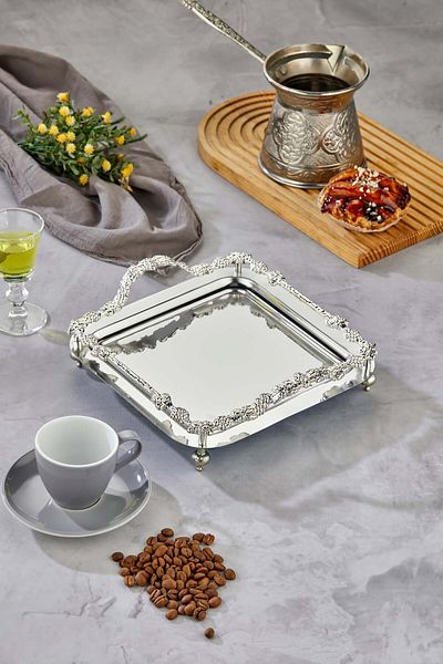 Milenay Vinifera Series Metal Presentation Promise Engagement Tray, Silver Tray Silver Accessory