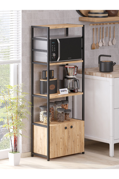 EGEMEV EGEM EV Mutfak Standı 2 Kapaklı 4 Raflı Kahve Köşesi Mutfak Rafı Mutfak Bangosu