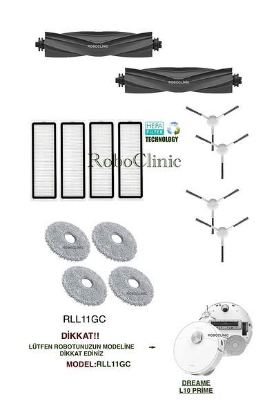 Roboclinic Dreame L10 Prime Robot Vacuum Cleaner Compatible Replacement Brush, Hepa Filter, Mop Set-14 Pieces