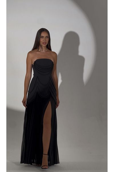 ALFABETA Elegant evening dress with pearl embroidery and feminine pleats by Alfabetta