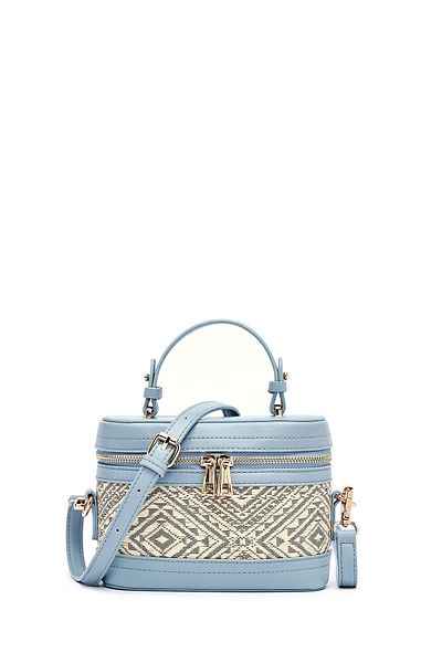 Derimod Women's Blue Long Strap Patterned Mini Box Crossbody Bag 25Sbd262014