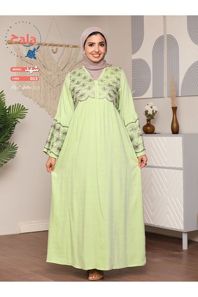 Hala Embroidered reception jalabiya made of light and soft linen fabric that gives you a feeling of comfort and freshness