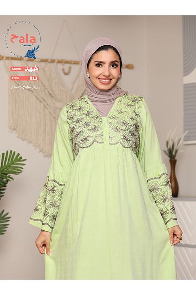 Hala Embroidered reception jalabiya made of light and soft linen fabric that gives you a feeling of comfort and freshness