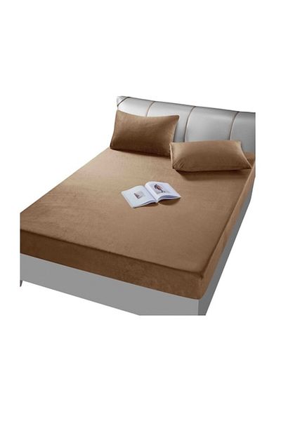 OEM Cearșaf elastic cu catifea, set 3 piese pentru pat dublu, MS STAR, microfibră, maro
