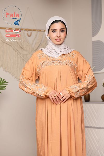 Hala Embroidered reception jalabiya made of light and soft linen fabric that gives you a feeling of comfort and freshness