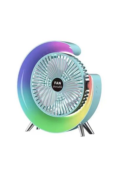 Boxely Mini ventilator de birou cu iluminare LED RGB multicoloră, USB, reîncărcabil, 3 viteze