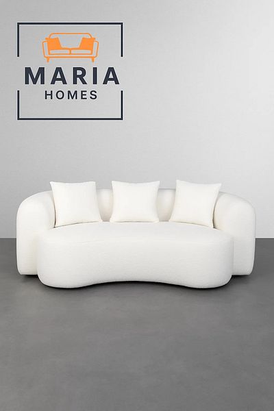 MARIA HOMES أريكة كاناب بيضاء منحنية مع وسائد