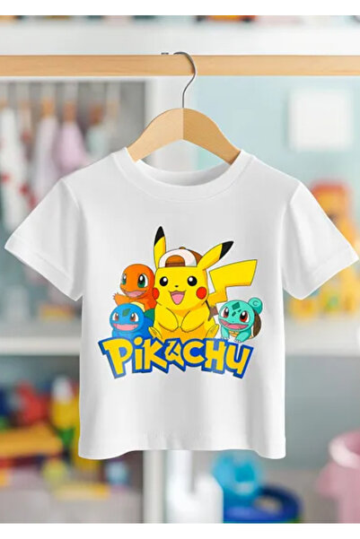 RYO FASHİON تي شيرت بيكاتشو لجميع الشخصيات للأطفال باللون الأبيض للجنسين