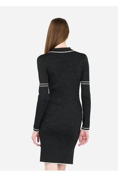 Liu Jo Women's Slim Fit Half Zip Polo Neck Long Sleeve Knitted Black Dress Tf5028Ms49I-A4345