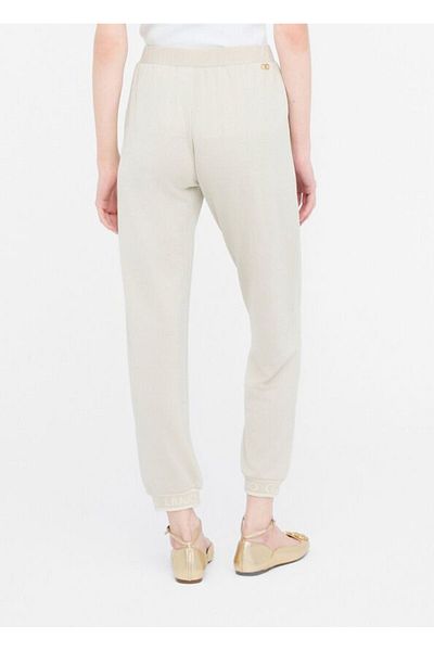Liu Jo Women's Regular Fit Elastic Waist and Leg Woven Fabric Ecru Trousers Tf5284J4747-A8586