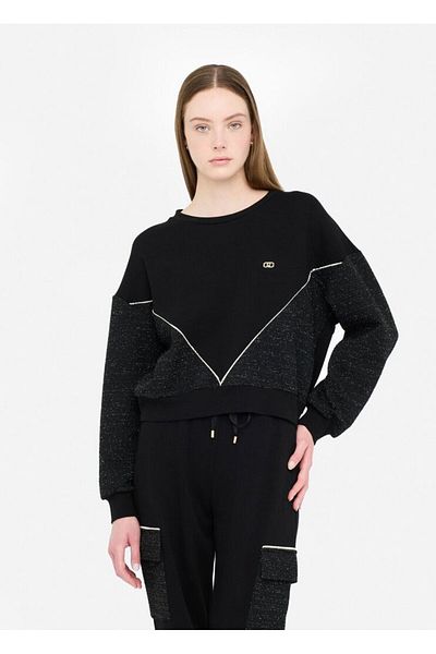 Liu Jo Women's Round Neck Wide Fit Pattern Long Sleeve Black Sweatshirt Tf5158Fs321-09Z49