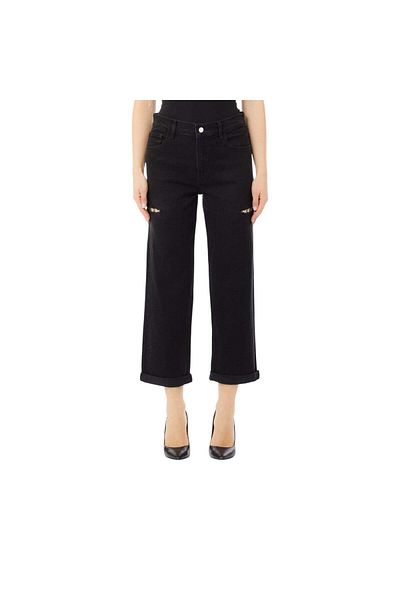 Liu Jo Women's Straight Fit Side Stone Patterned Straight and Short Leg Black Pants Uf5197D0281-87375