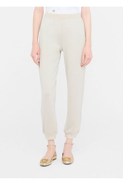 Liu Jo Women's Regular Fit Elastic Waist and Leg Woven Fabric Ecru Trousers Tf5284J4747-A8586
