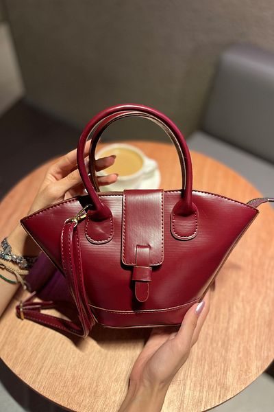 torime Buckle Detailed Vegan Leather Claret Red Color Women's Shoulder & Shoulder Bag