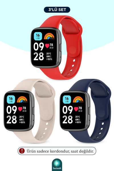 İncisoft Redmi Watch 3 Active Uyumlu 3 Adet Kordon Set Spor Şık Tasarım Yumuş...