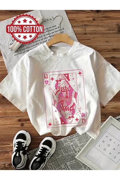 LEIVOR Queen of Hearts Printed Women's Cotton T-Shirt