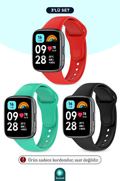 İncisoft Redmi Watch 3 Active Uyumlu 3 Adet Kordon Set Spor Şık Tasarım Yumuş...