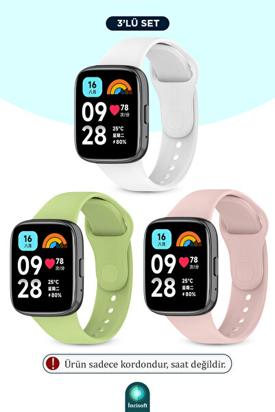 İncisoft Redmi Watch 3 Active Uyumlu 3 Adet Kordon Set Spor Şık Tasarım Yumuş...