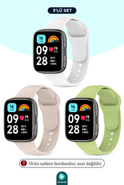 İncisoft Redmi Watch 3 Active Uyumlu 3 Adet Kordon Set Spor Şık Tasarım Yumuş...