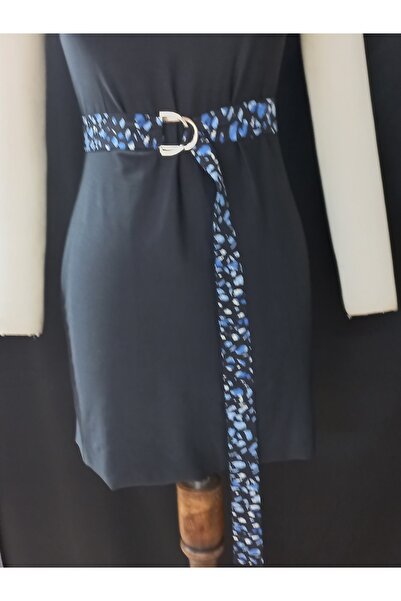 es moda shop حزام من الكتان بتفاصيل مشبك Zey باللون الأزرق والأسود