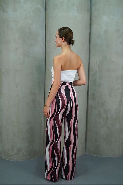 Işıltı kidss High waist long multicolor Printed Palazzo Pants pink