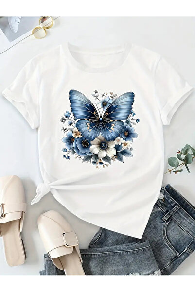 l'eivor Tricou din bumbac pentru femei cu imprimeu cu design special Butterfly