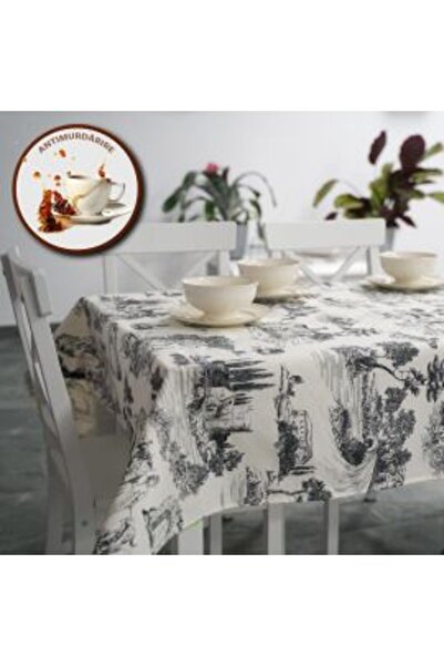 Ralex Anti-stain Tablecloth 100% Cotton 160 x 240 cm, Story Landscape Black