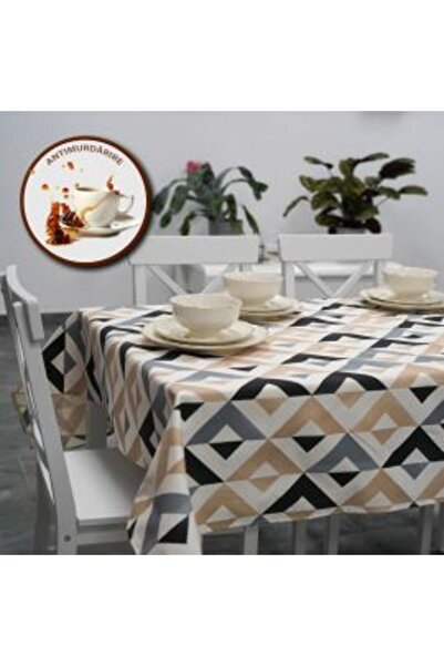 Ralex Față de masă 100% bumbac, diametru 180 cm, bej modern, negru