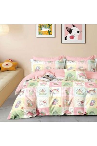 Ralex Single Bed Linen Set Percale Printed Cotton 100%, 3 Pieces, Bed Sheet 160 x 240 cm, Duvet Cover 150