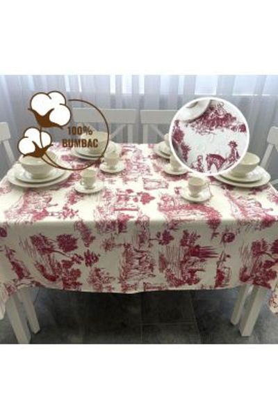 Ralex Anti-stain Tablecloth 100% Cotton 180 x 240 cm, Story Landscape Red
