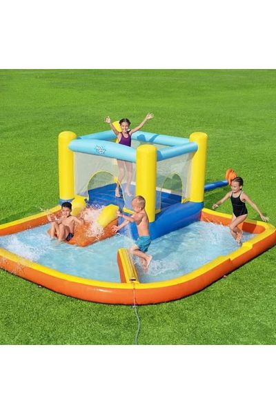 BESTWAY Inflatable Beach Bounce Water Park – 365x340x152cm Outdoor Play Center with Slide, Pool & Bouncer