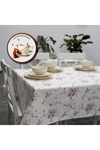 Ralex Anti-stain Tablecloth 100% Cotton 160 x 320 cm, Pink Roses