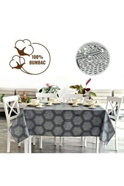 Ralex Față de masă anti-pete 100% bumbac, diametru 180 cm, hexagonală neagră
