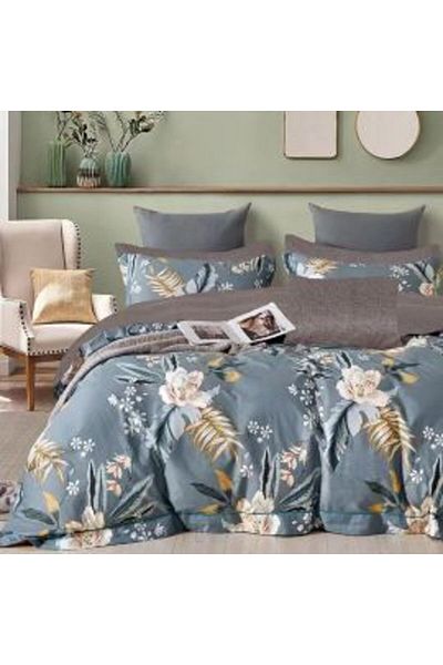 Ralex Double Bed Linen Set 6 Pieces Percale Cotton, Beige/Blue, Pucioasa