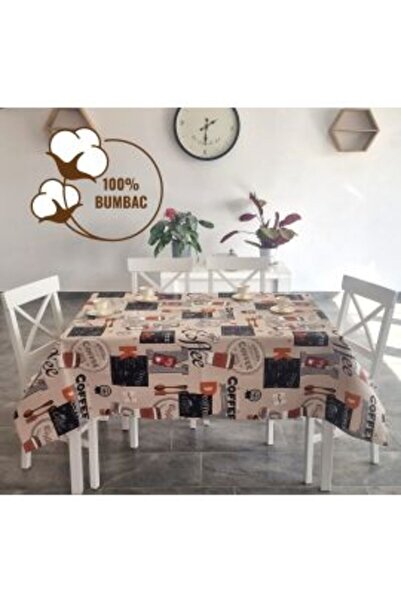 Ralex Tablecloth 100% Cotton Stain Resistant Diameter 180 cm, Beige Brown Caffee