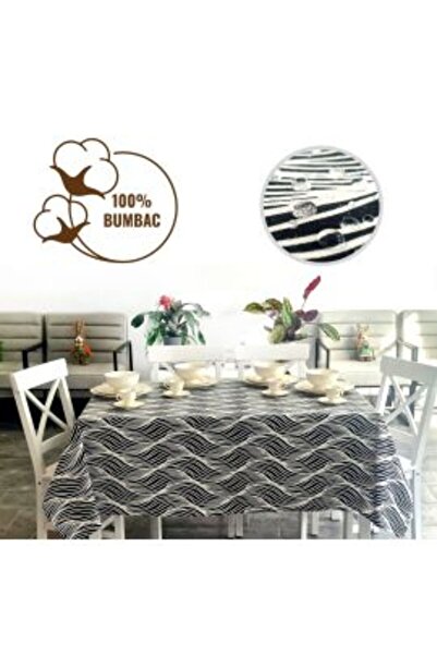 Ralex Față de masă din bumbac anti-pete 160 x 320 cm, Moderna Negru